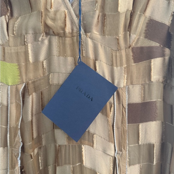 NEW PRADA Brown Tan and Silk Dress Size 44 silk overlay design - Picture 6 of 11